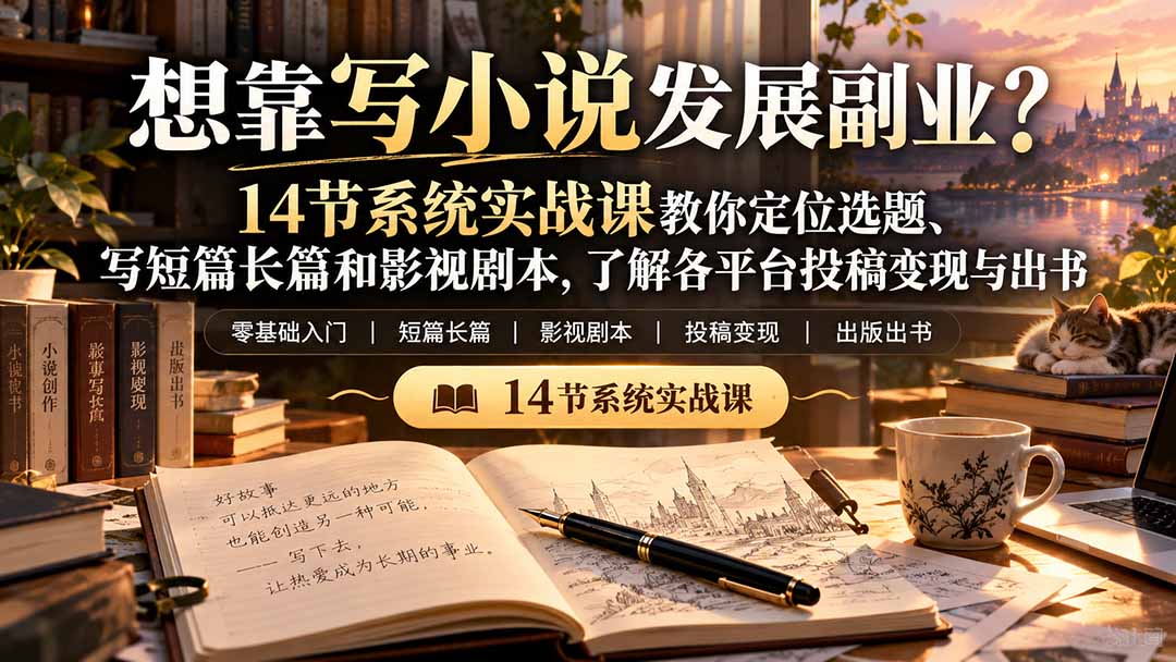 【无水印】想靠写小说发展副业？14节系统实战课教你定位选题、写短篇长篇和影视剧本，了解各平台投稿变现与出书 - 福创网
