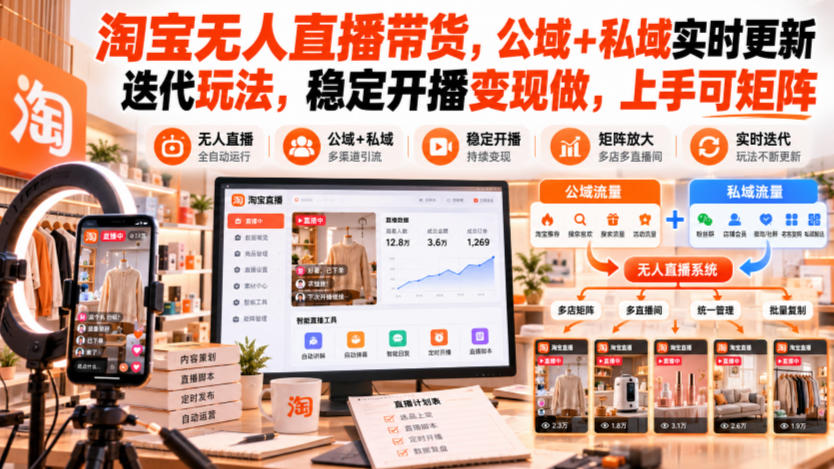 淘宝无人直播带货，公域+私域实时更新迭代玩法，稳定开播变现做，上手可矩阵【揭秘】 - 福创网