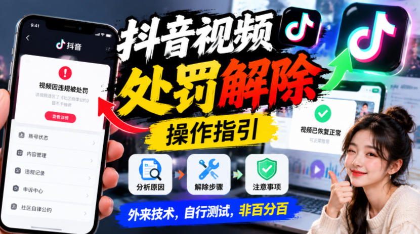 抖音视频处罚解除操作指引，外来技术，自行测试，非百分百 - 福创网