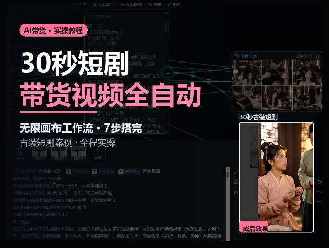 Seedance2.0做短剧带货视频，无限画布工作流·7步搭完古装短剧案例·全程实操 - 福创网