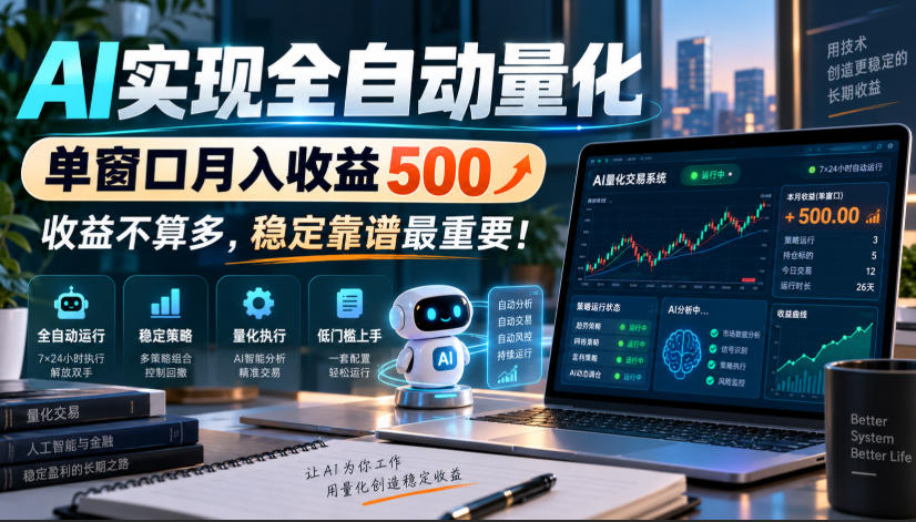 AI实现全自动量化，单窗口月入收益500，收益不算多，稳定靠谱最重要！【揭秘】 - 福创网