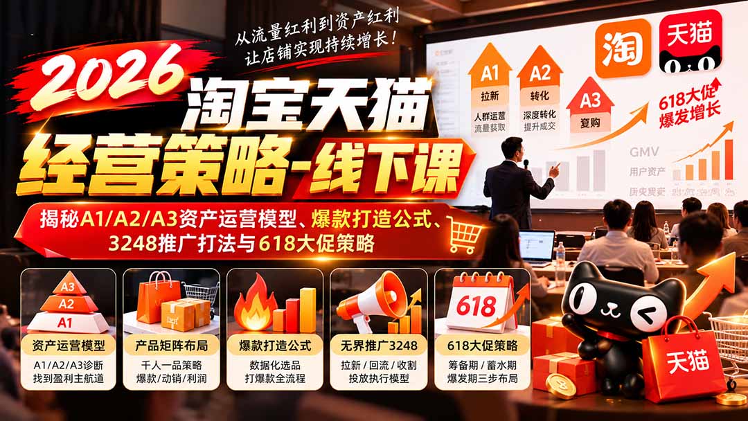 2026淘宝天猫经营策略-线下课-更新1019：揭秘A1/A2/A3资产运营模型、爆款打造公式、3248推广打法与618大促策略 - 福创网
