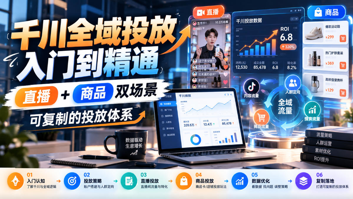 千川全域投放入门到精通，直播+商品双场景，可复制的投放体系 - 福创网