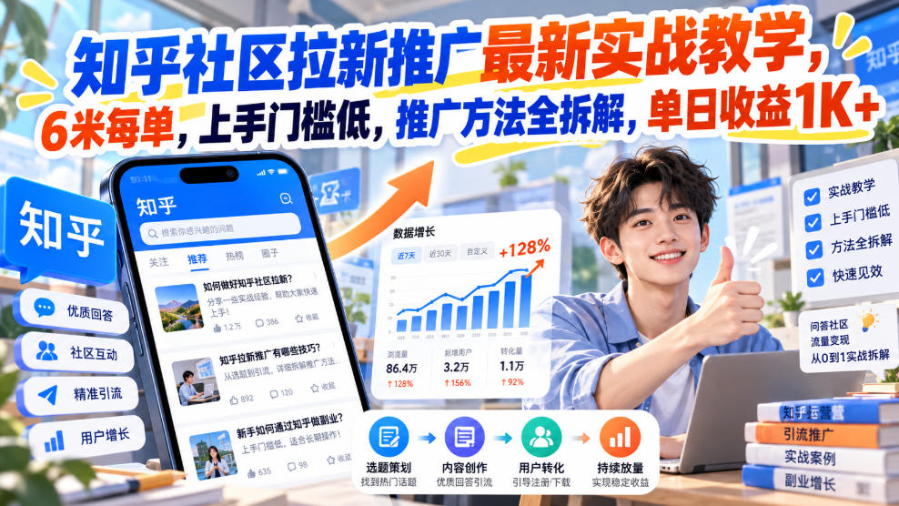 知乎社区拉新推广最新实战教学，6米每单，上手门槛低，推广方法全拆解，单日收益1K+！(更新1021) - 福创网