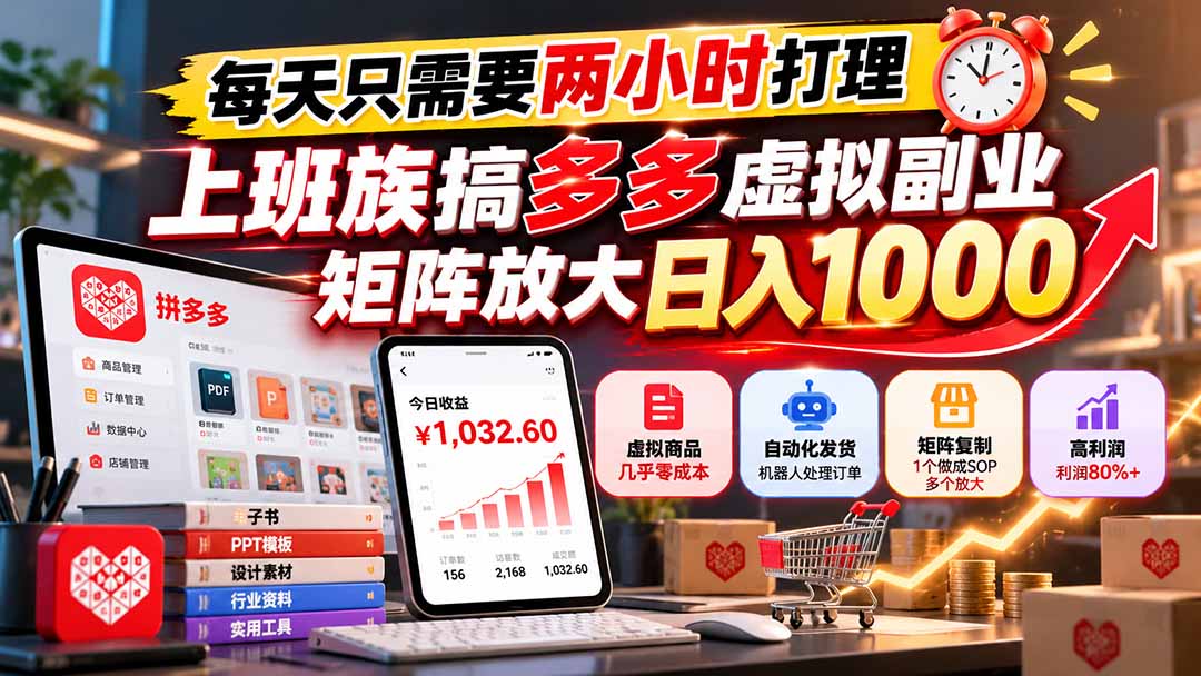 每天只需要两小时打理，上班族搞多多虚拟副业，矩阵放大日入 1000 - 福创网
