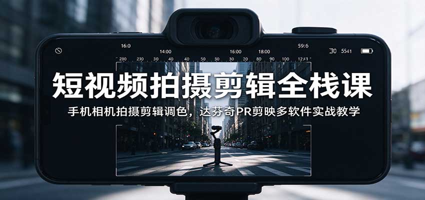 短视频拍摄剪辑全栈课：手机相机拍摄剪辑调色，达芬奇PR剪映多软件实战教学 - 福创网