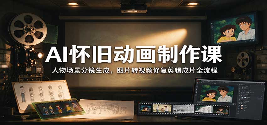 AI怀旧动画制作课：人物场景分镜生成，图片转视频修复剪辑成片全流程 - 福创网