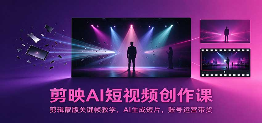 剪映AI短视频创作课：剪辑蒙版关键帧教学，AI生成短片，账号运营带货 - 福创网
