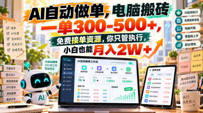 AI自动做单，电脑搬砖一单300-500+，免费接单资源，你只管执行，小白也能月入2W+【揭秘】 - 福创网