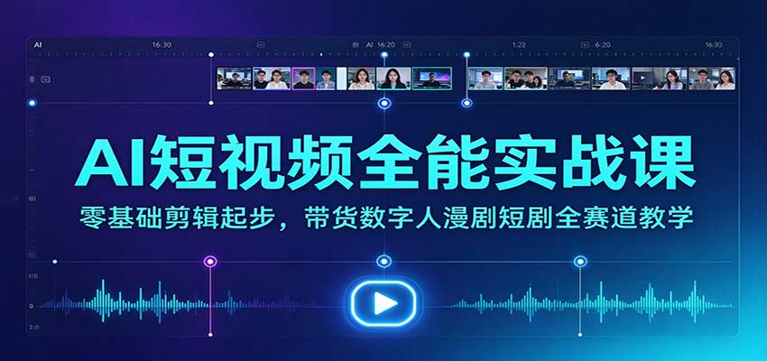 AI短视频全能实战课：零基础剪辑起步，带货数字人漫剧短剧全赛道教学 - 福创网