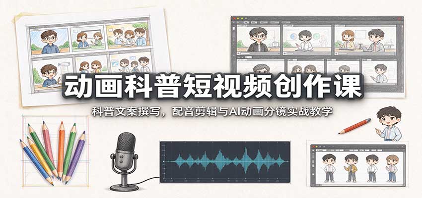 动画科普短视频创作课：科普文案撰写，配音剪辑与AI动画分镜实战教学 - 福创网