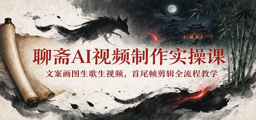 聊斋AI视频制作实操课：文案画图生歌生视频，首尾帧剪辑全流程教学 - 福创网