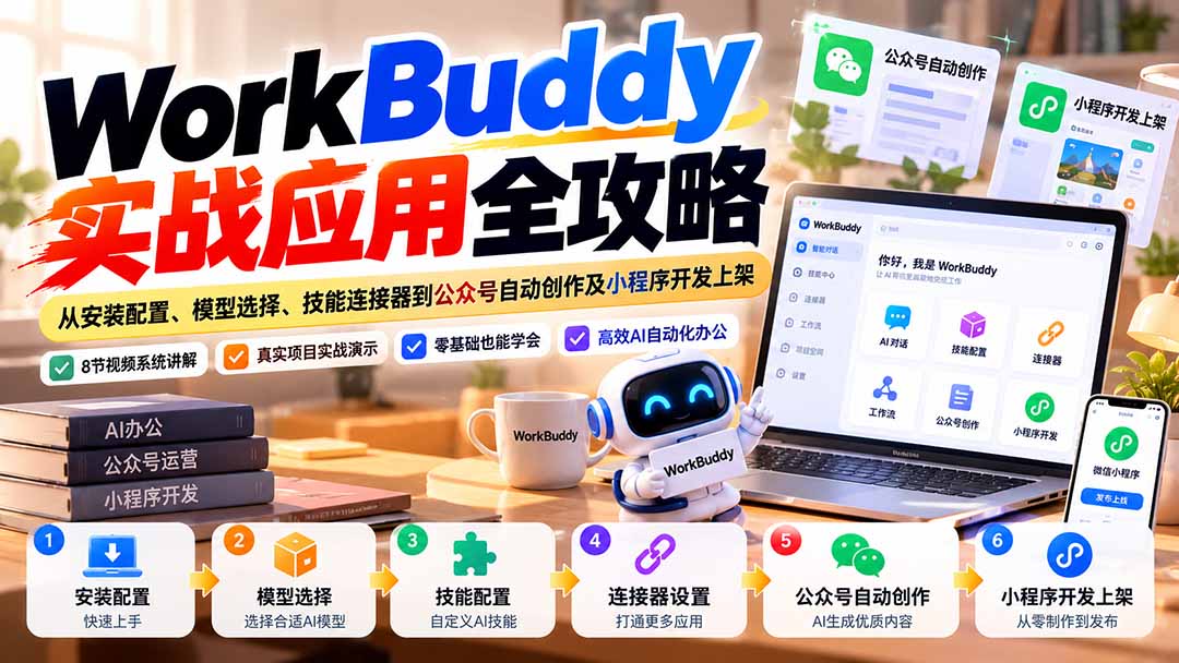 WorkBuddy 实战应用全攻略：从安装配置、模型选择、技能连接器到公众号自动创作及小程序开发上架 - 福创网