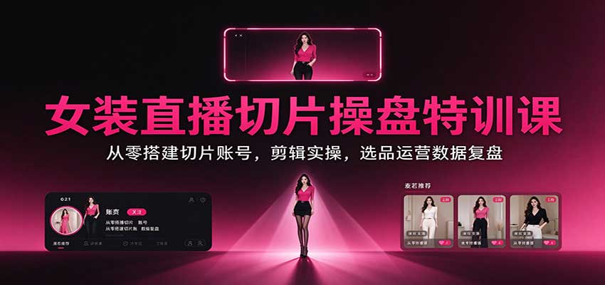 女装直播切片操盘特训课：从零搭建切片账号，剪辑实操，选品运营数据复盘 - 福创网