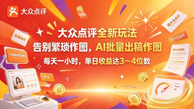 大众点评全新玩法，不用繁琐作图，AI 批量出稿作图，每天一小时，单日收益达 3～4 位数 - 福创网
