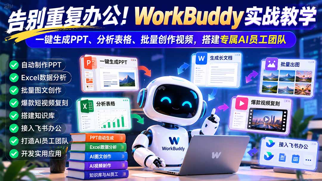 告别重复办公！WorkBuddy实战教学：一键生成PPT、分析表格、批量创作视频，搭建专属AI员工团队 - 福创网