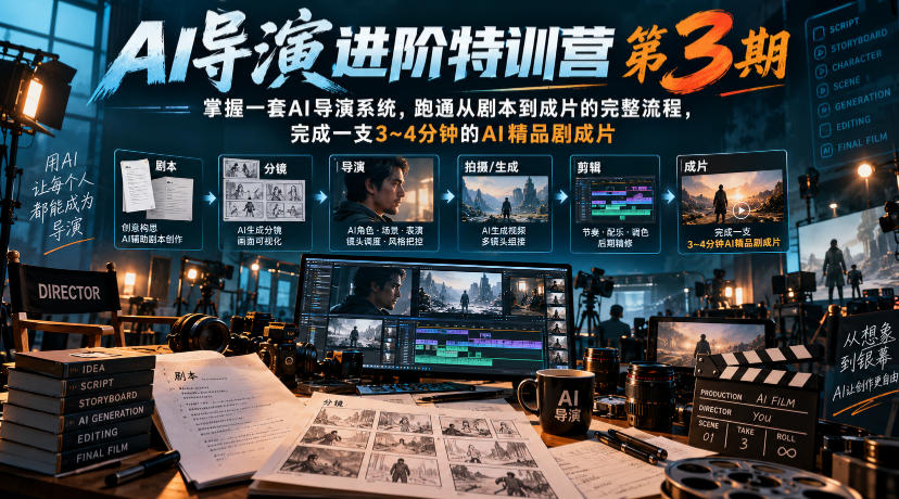 AI导演进阶特训营第3期，掌握一套AI导演系统，跑通从剧本到成片的完整流程，完成一支3~4分钟的AI精品剧成片(附1、2期) - 福创网