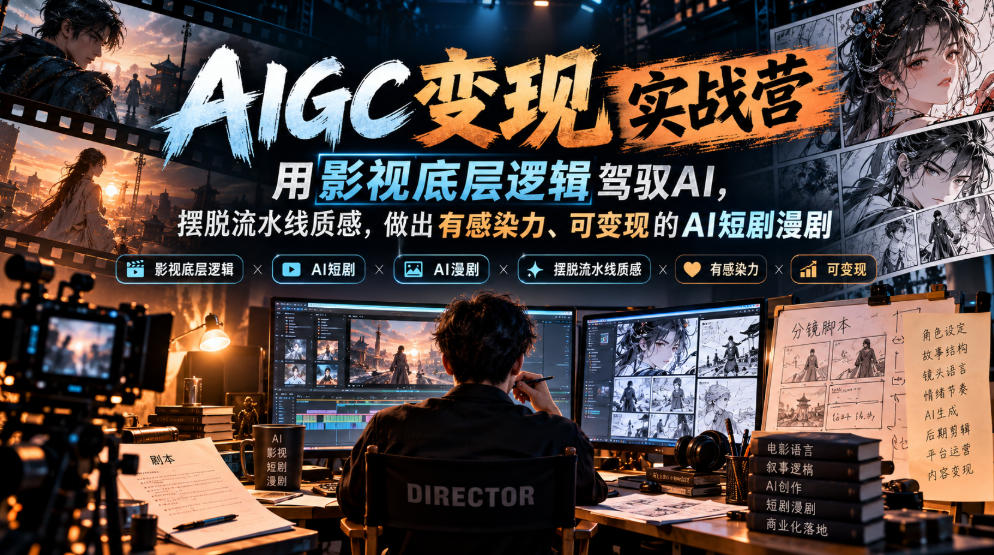 AIGC变现实战营，用影视底层逻辑驾驭AI，摆脱流水线质感，做出有感染力、可变现的AI短剧漫剧 - 福创网