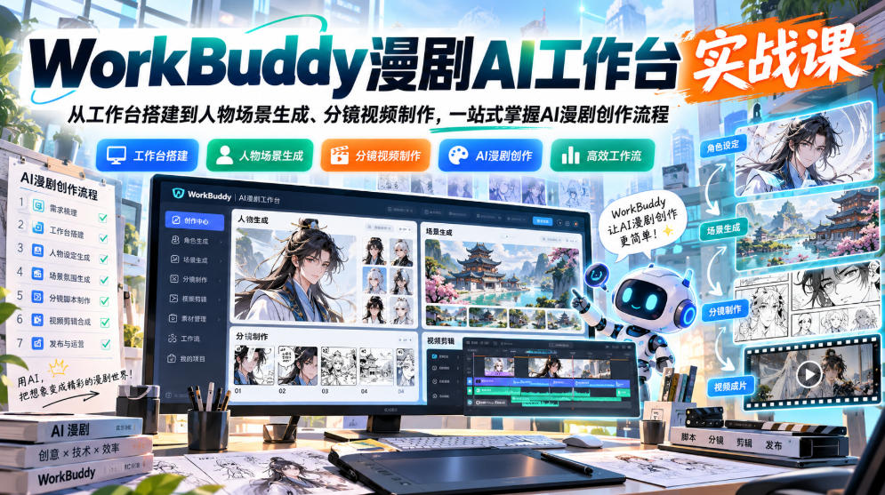 WorkBuddy漫剧AI工作台实战课：从工作台搭建到人物场景生成、分镜视频制作，一站式掌握AI漫剧创作流程 - 福创网