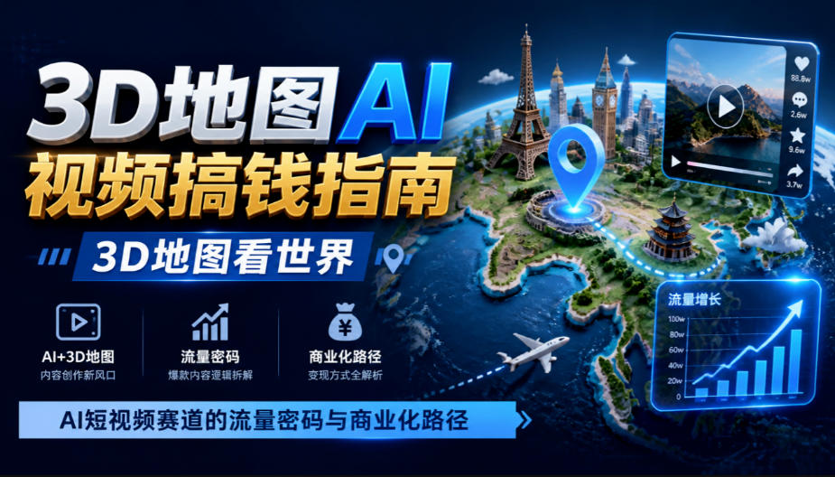 3D地图AI视频搞钱指南，3D地图看世界，AI短视频赛道的流量密码与商业化路径【文档】 - 福创网